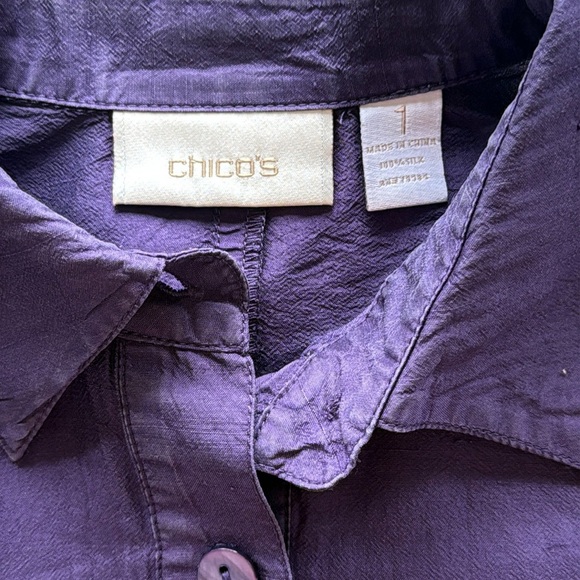 Chico’s Purple Dupioni Silk Tailored Top or Jacket Button Front Sz 1 (SM/8) - Picture 8 of 10